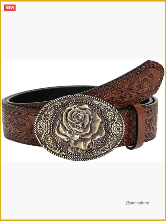 Women\'s Western Cowgirl Belt Oval Vintage Metal Buckle PU Leather Waist Belt main image 4